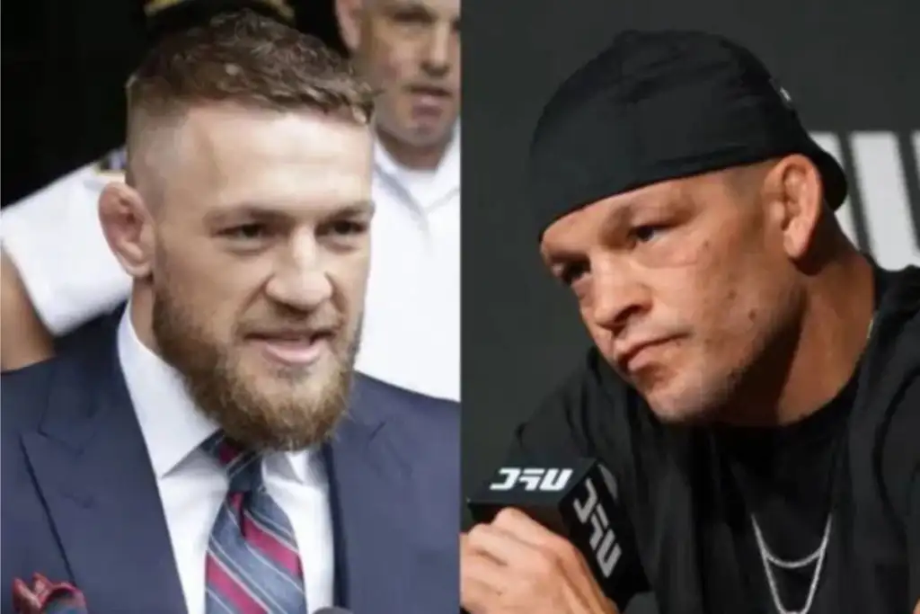 Side-by-side image: left shows a bearded man in a navy suit and striped tie; right shows a man in a black bandana and black shirt speaking into a mic.