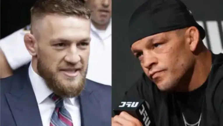 Side-by-side photos of two men: on the left, a man in a navy suit and striped tie; on the right, a man in a black outfit with a bandana, holding a microphone.