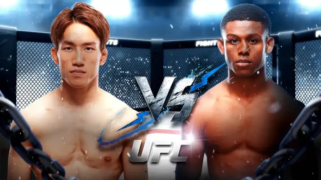 Kai-Asakura-vs-Cameron-Smotherman-prediction-odds-pick-for-UFC-Macau - AfroCombat Two shirtless fighters face off in a UFC-style cage, with a 'VS' graphic between them.
