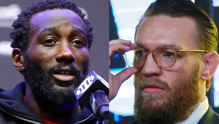 Split-screen: a Black man speaks into a microphone on the left, wearing a dark jacket; a bearded man adjusts round glasses on the right.