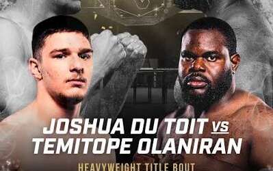 Poster promoting a boxing match: Joshua Du Toit vs Temitope Olaniiran, heavyweight title bout with event details