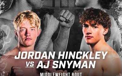 Fight poster showing Jordan Hinckley and AJ Snyman facing off for a middleweight bout, August 1 at Heartfelt Arena (Pretoria).
