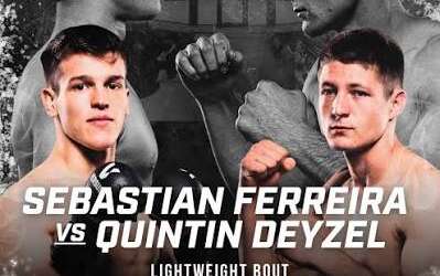 Fight Night 20 poster promoting a lightweight bout: Sebastian Ferreira vs Quintin Deyzel, Aug 1 at Heartfelt Arena, Pretoria.