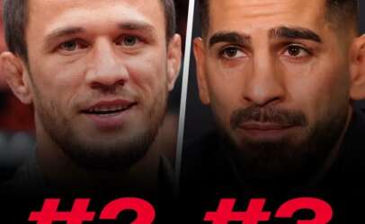 Split image of two male mixed martial artists facing forward; left labeled #2, right labeled #3, with Red Corner MMA logo in the top-right.